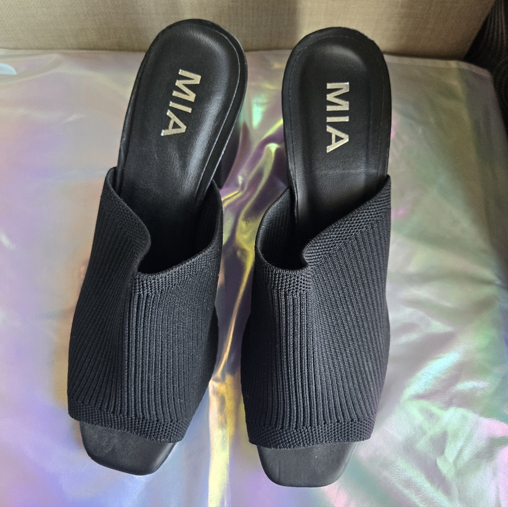 MIA Black Knit Mules